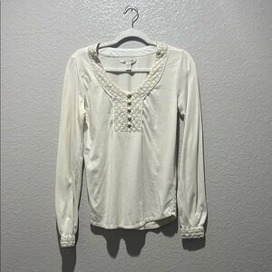 Lucky Brand Womens Elegant Cream Women's Top Long Sleeve Button accent Sz M Boho